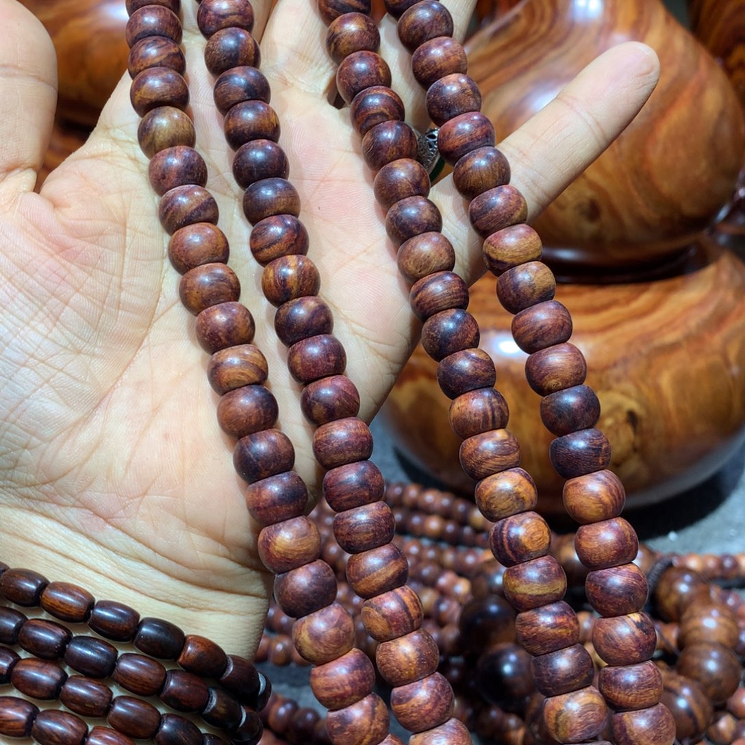 绿***地木越南黄花梨紫料筒珠