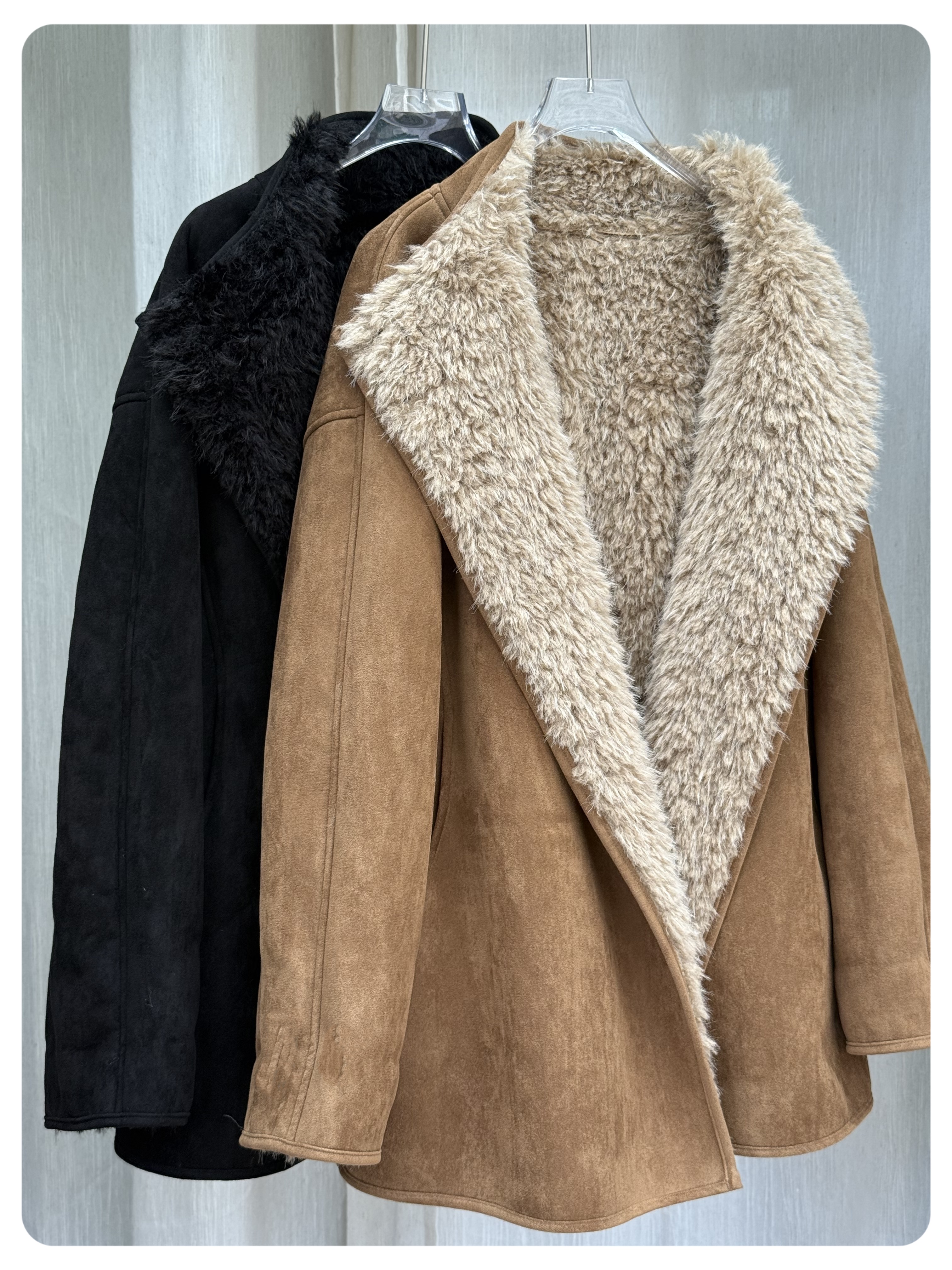 Uninhabitable 立领两粒扣！秋冬加绒仿皮毛一体韩版中长款外套女