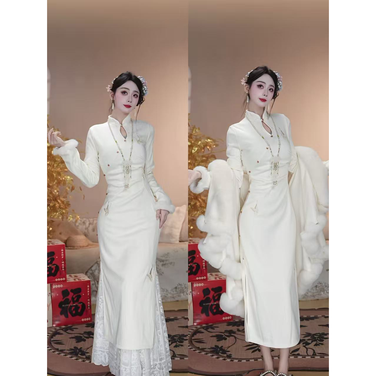 【日光浮影-加绒】潇夫人自制新中式旗袍高级感国风连衣裙气质高端