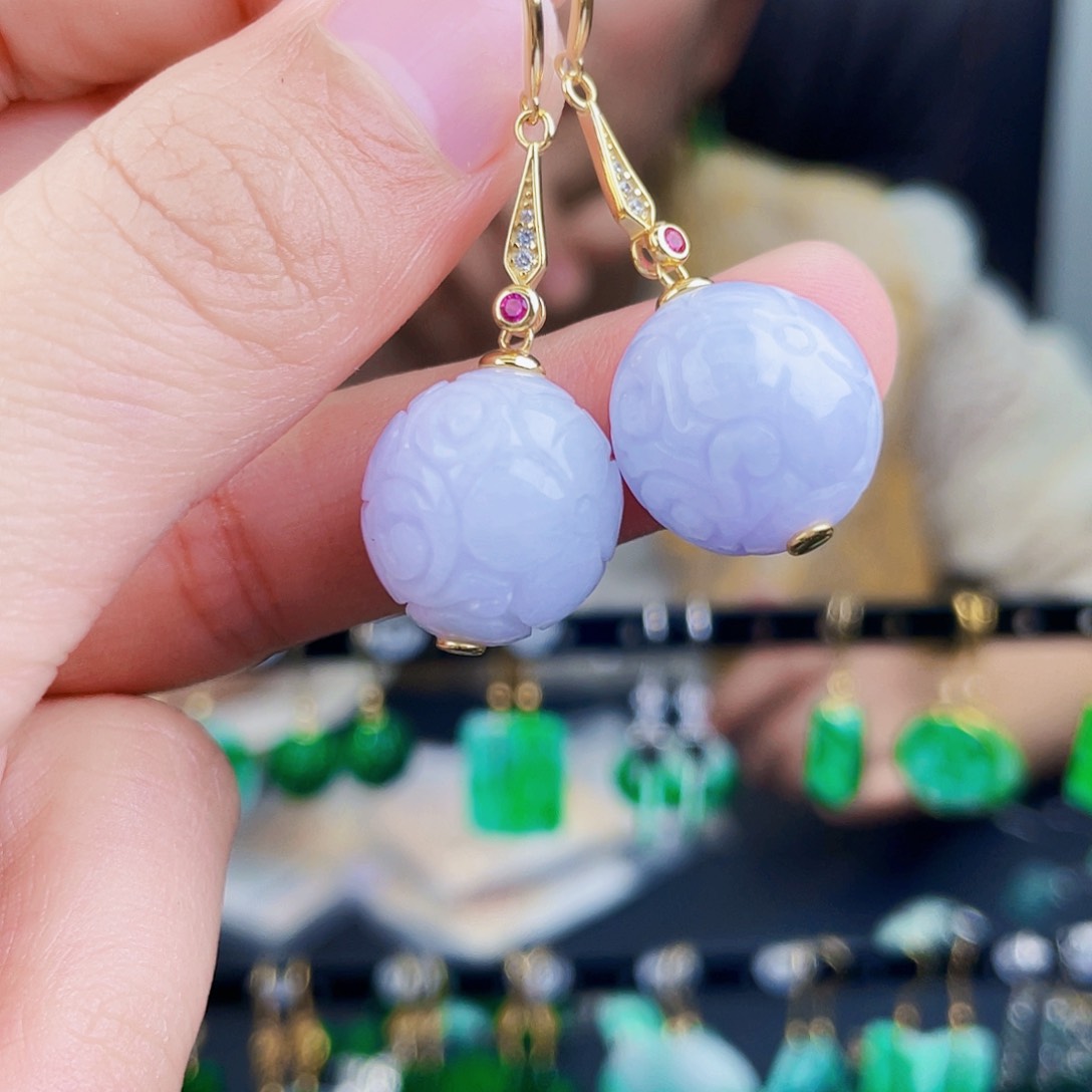 翡翠银S925镶嵌耳饰饰品