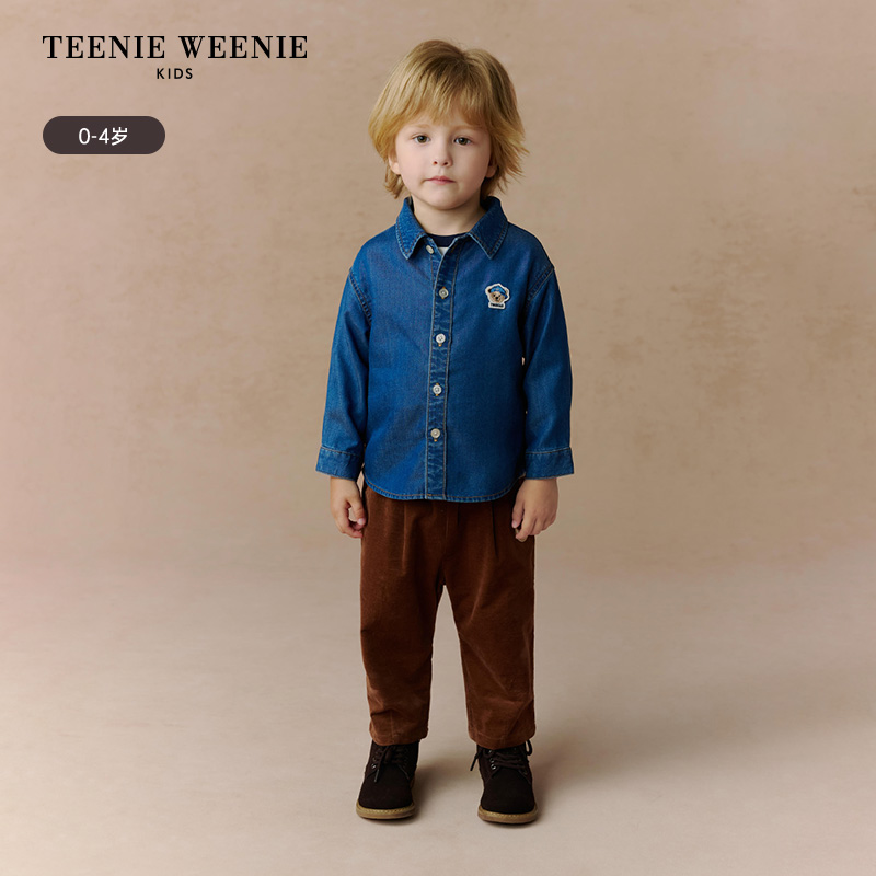 TeenieWeenieBaby小熊童装25年秋长袖桃皮绒牛仔衬衫T0YP253815A