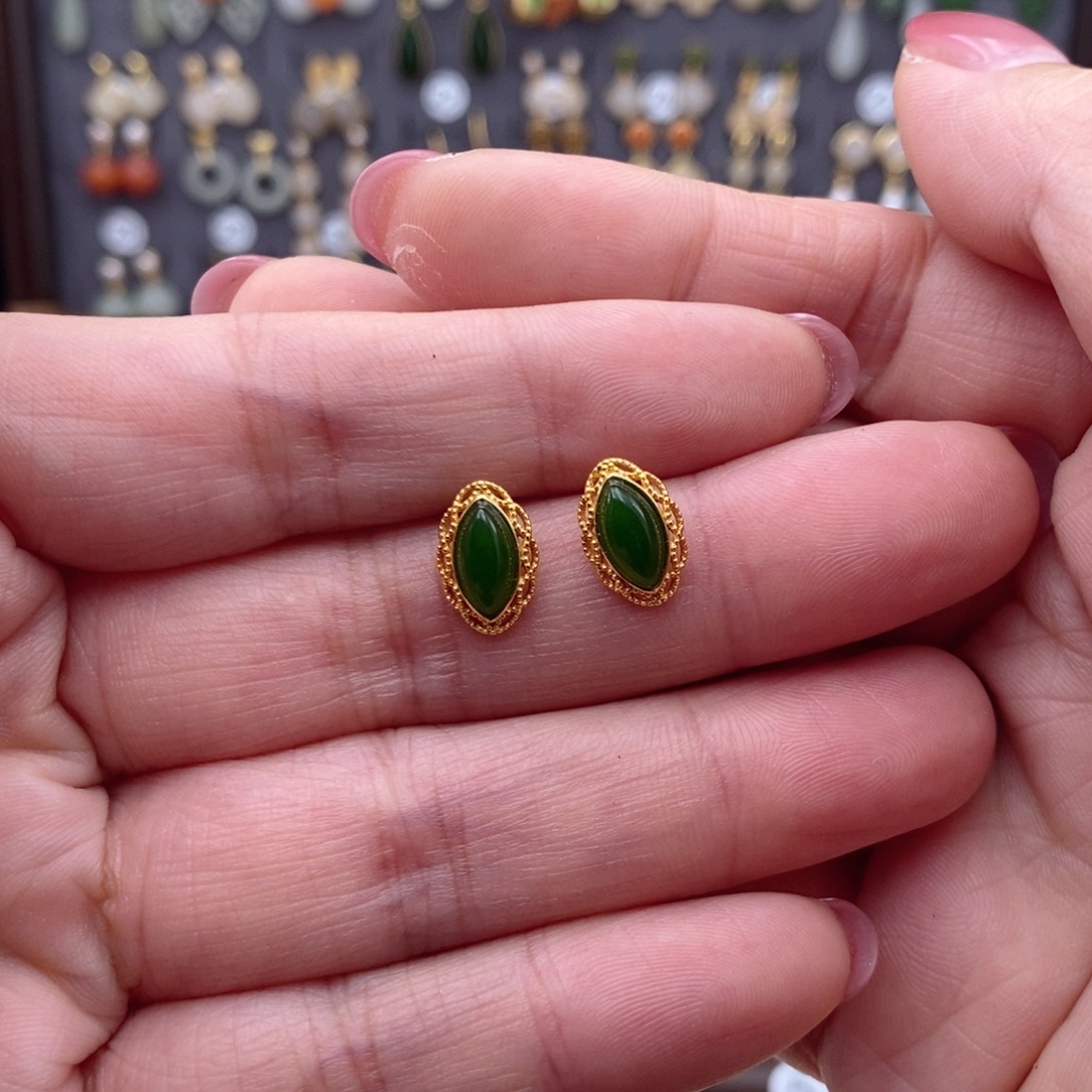 银S925镶嵌和田玉耳饰燕*