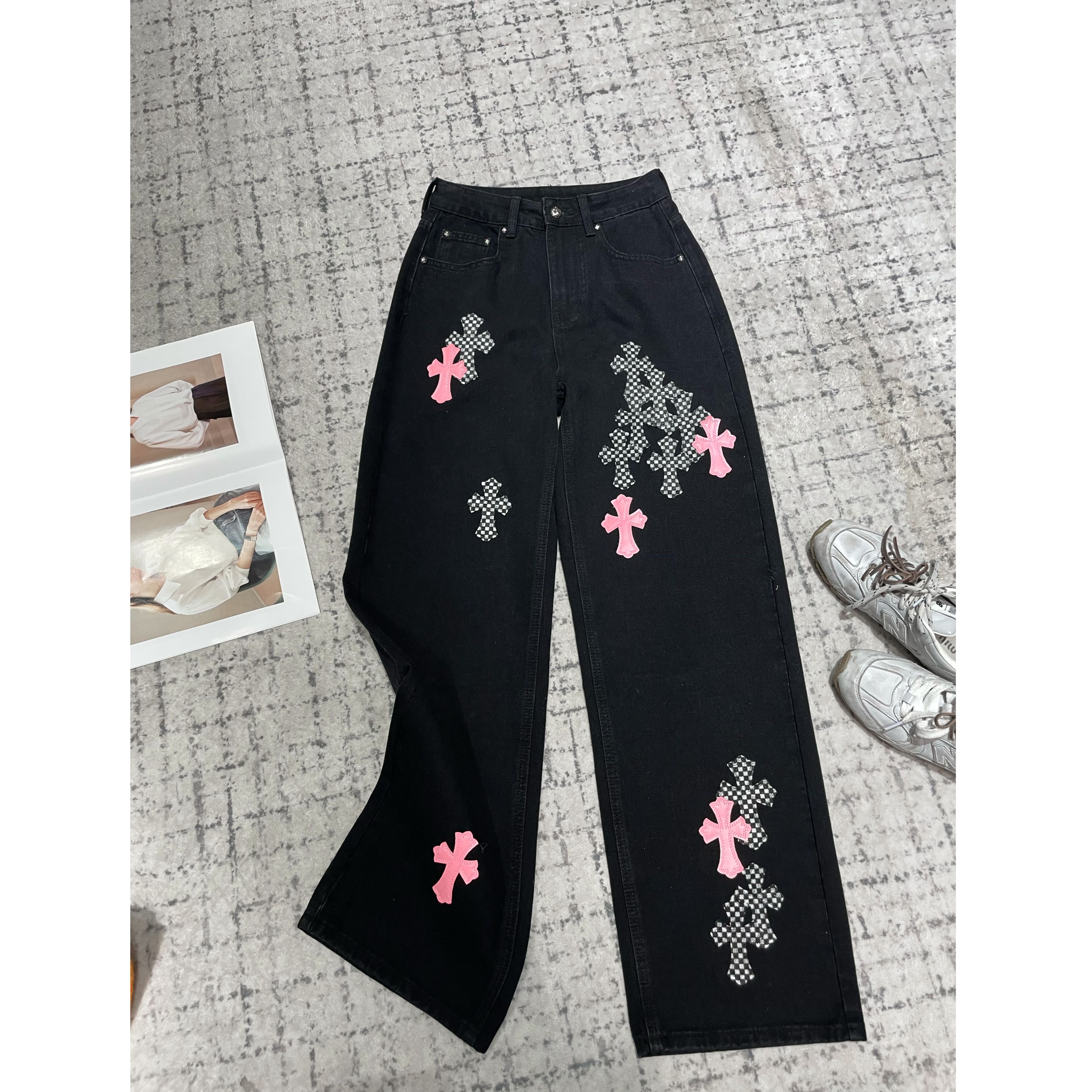 《An ni》早春新品宽松刺绣薄款水洗牛仔裤Ani-D135