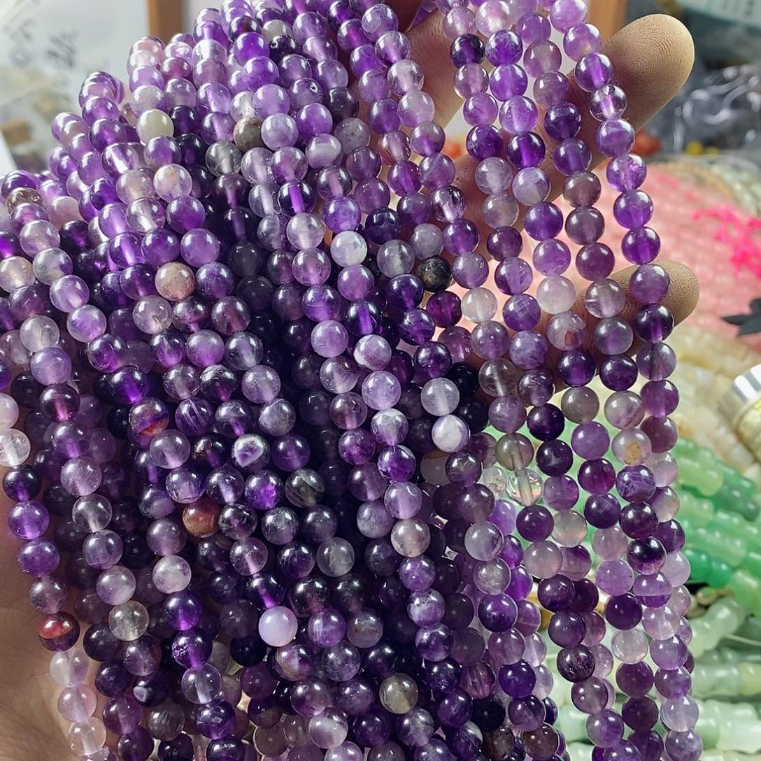 玛瑙/玉髓珠宝半成品未镶嵌一条天然6mm紫水晶圆珠