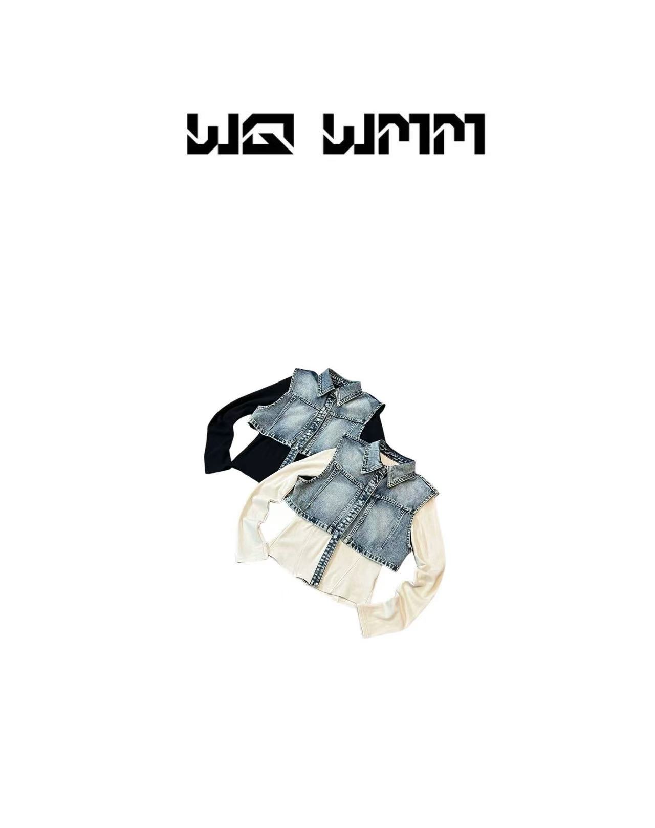 【WQWMM】小众设计时髦精气质拼接假两件时尚牛仔马甲上衣25A12073