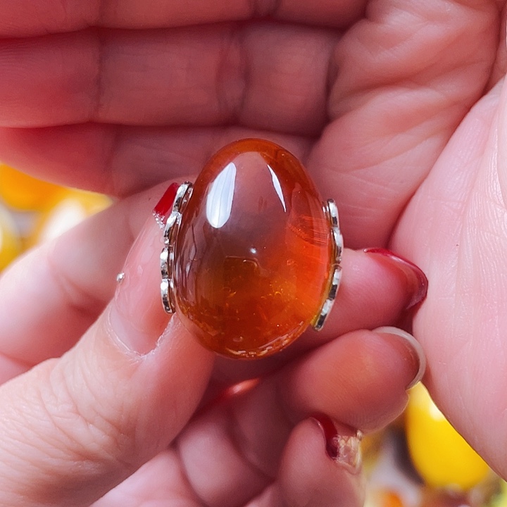 琥珀戒指银S925镶嵌戒指