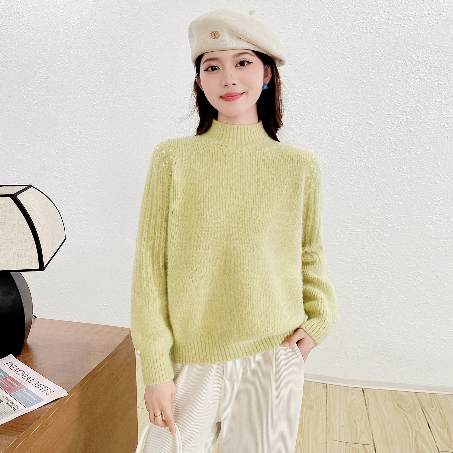 苏醒的乐园2025冬季新版加厚套头毛衣女SXMY32834半高领钉珠软柔