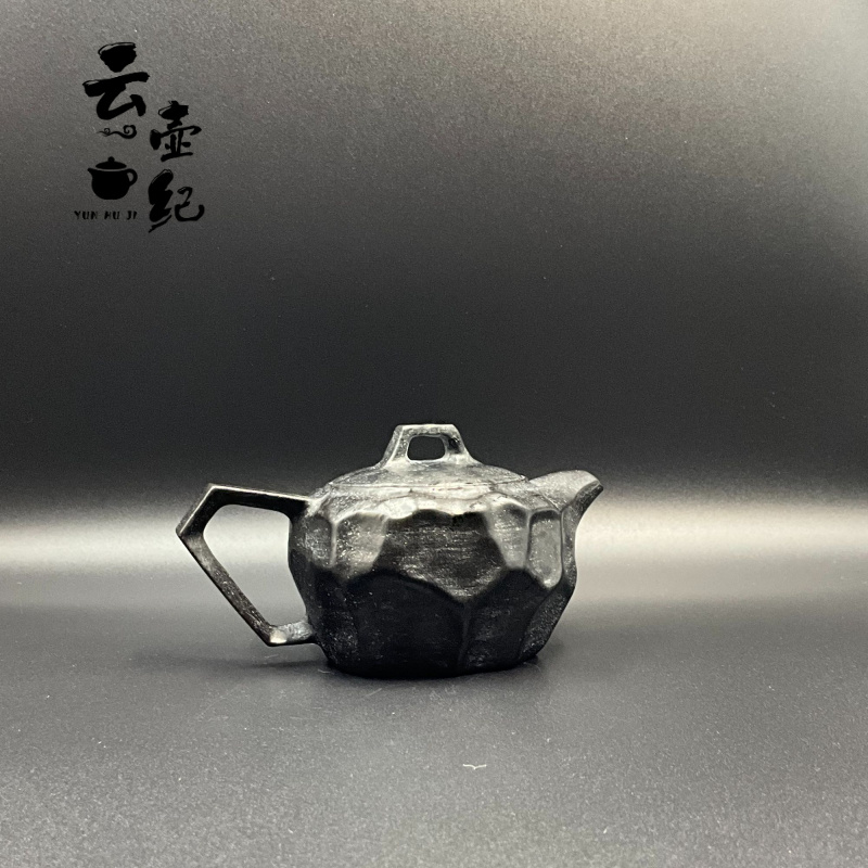 【几何问鼎】几何纯黑料手凿冰碛岩随型壶