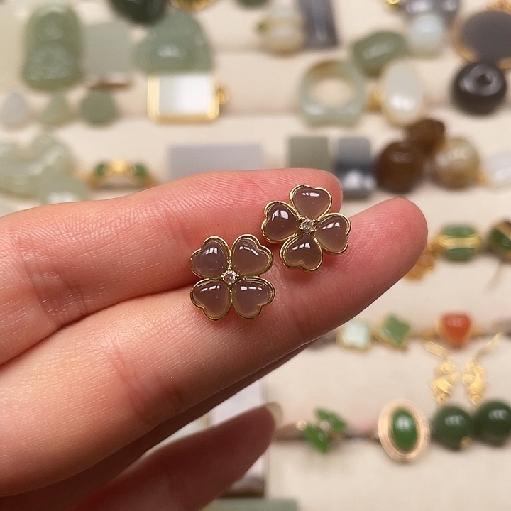 和田玉银S925镶嵌耳饰