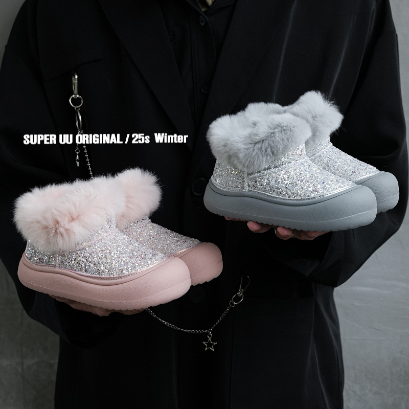 SuperUU冬季加绒儿童雪地靴加绒加厚亮片女童公主棉鞋女孩宝宝靴