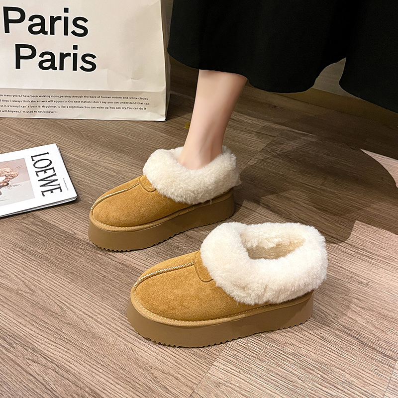 大码女鞋41-43厚底雪地靴女冬季加绒加厚东北大棉鞋一脚蹬毛毛鞋