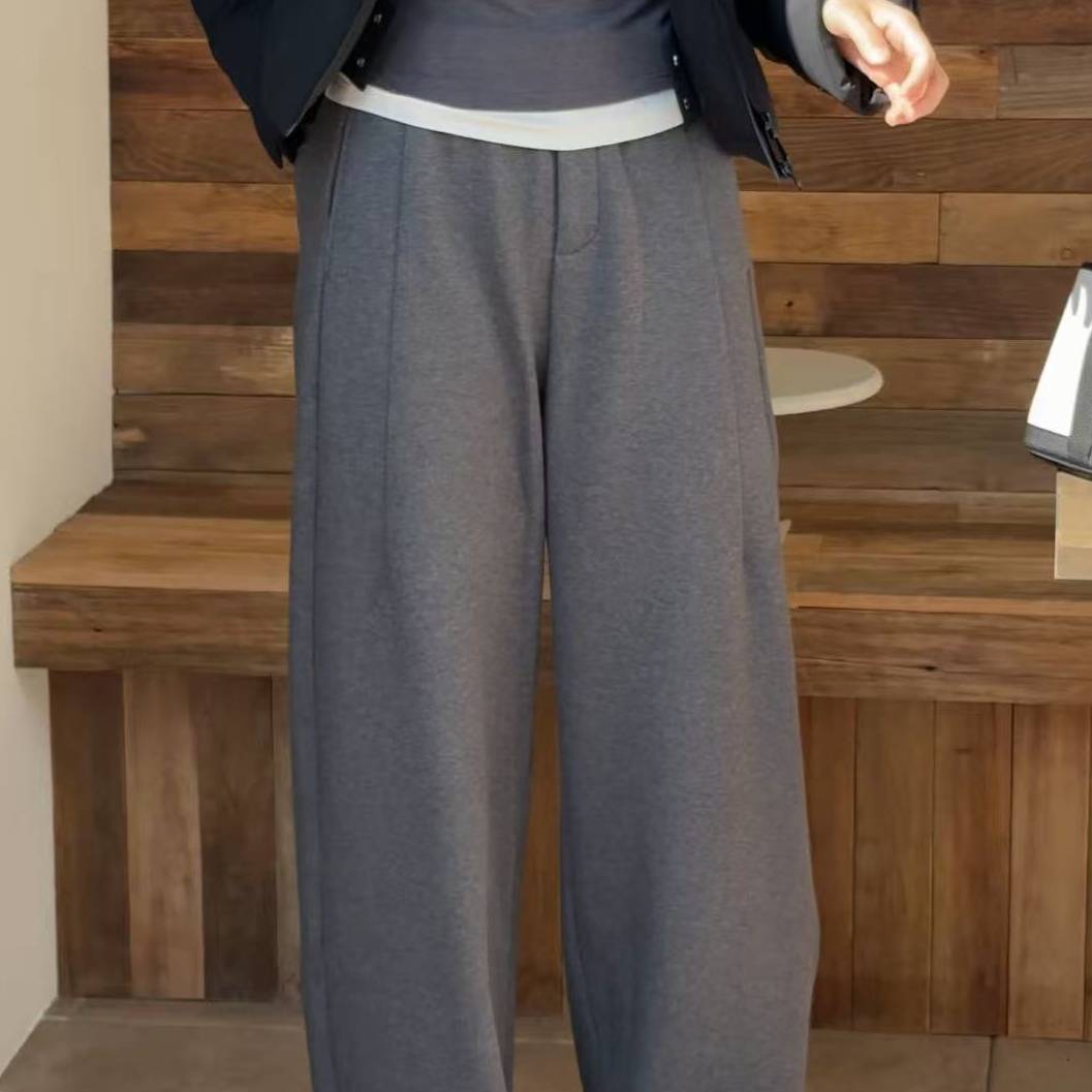 张妍LUNA 桑蚕丝混纺垂坠复古微弯刀阔腿百搭休闲裤8203