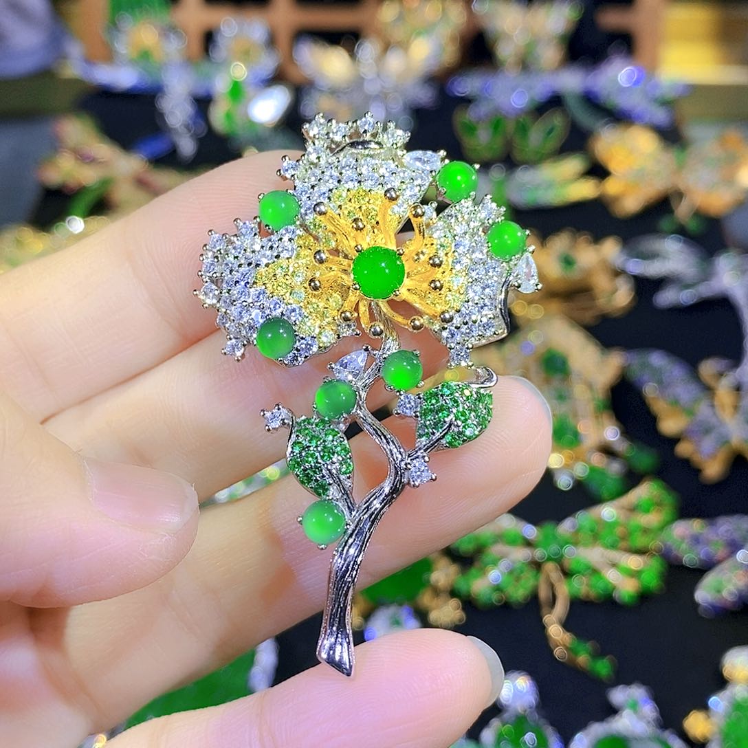 吊坠(不含链)银S925镶嵌翡翠