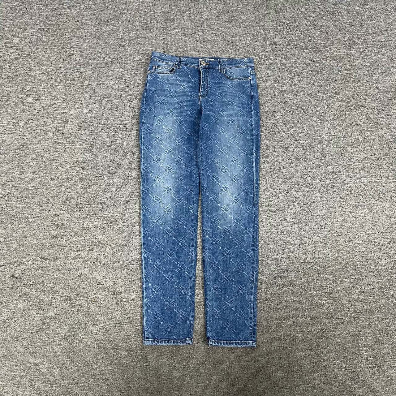 99新 Chanel/香奈儿 蓝色 水洗 印花 牛仔裤 40码