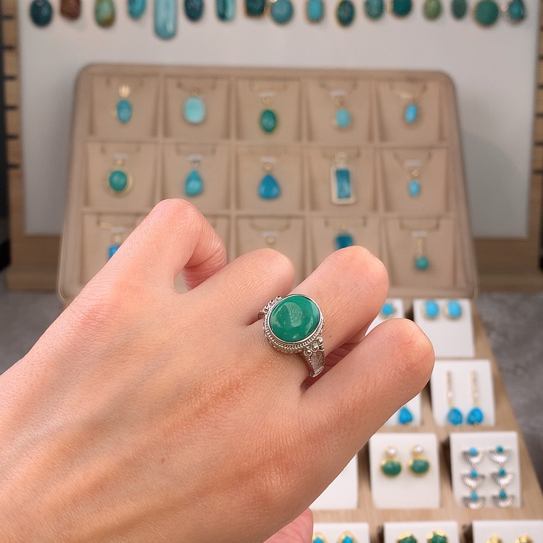 绿松石银S925镶嵌戒指