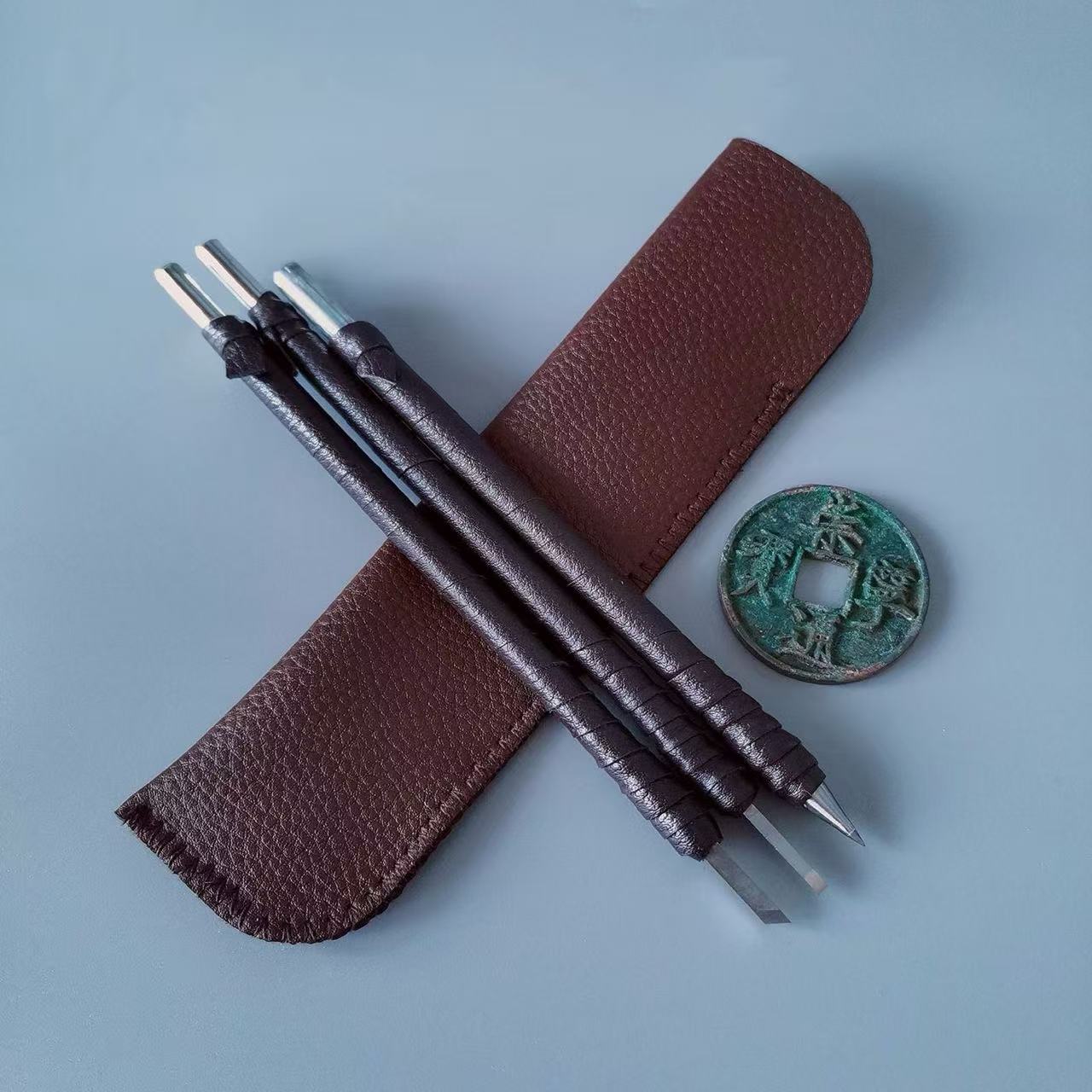古钱币铜钱清理刻刀工具玉石雕刻刀自制钨钢古币篆刻刀套装带皮套