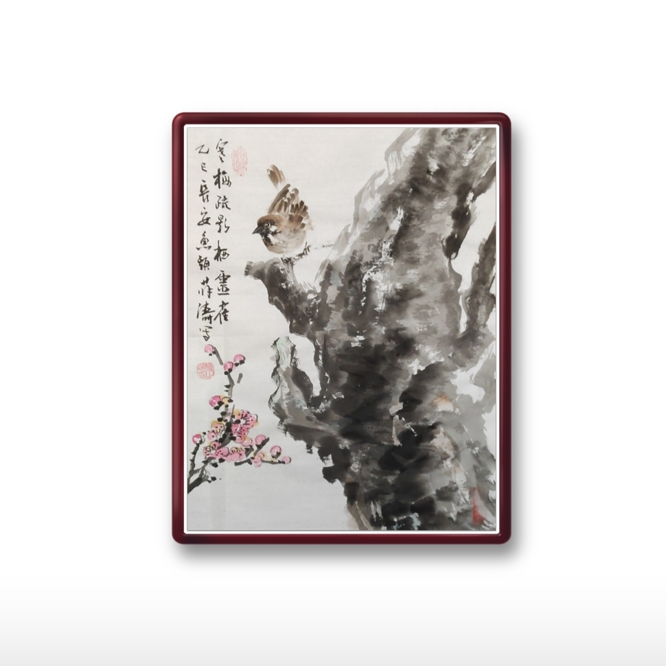 《寒梅疏影栖灵雀》长安鱼头·薛涛 手绘国画鲤鱼、花鸟画作品。
