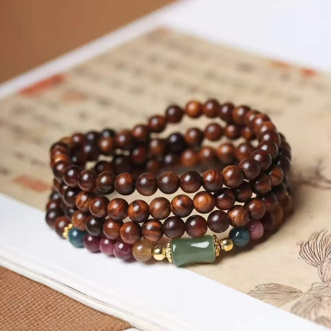 黑花梨6mm108颗多圈手链 竹节配饰S1277（无礼盒）