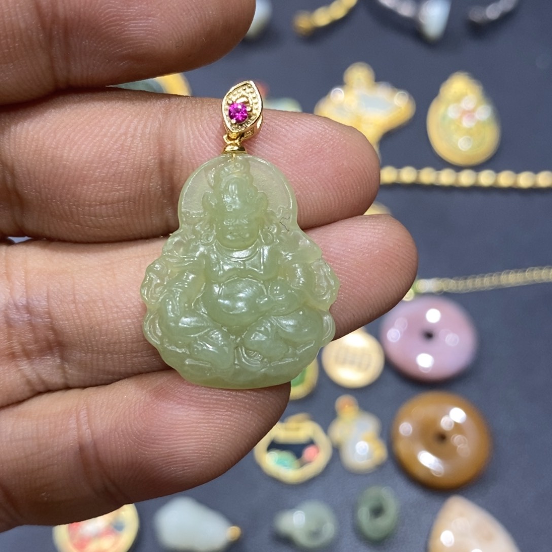 和田玉颈饰银S925镀金镶嵌