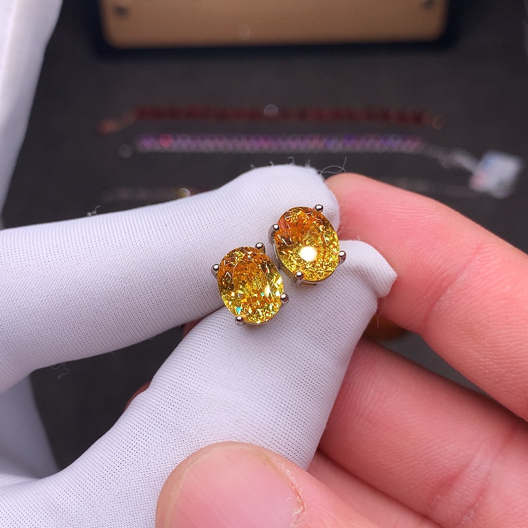 银S925镶嵌黄色碧玺耳饰