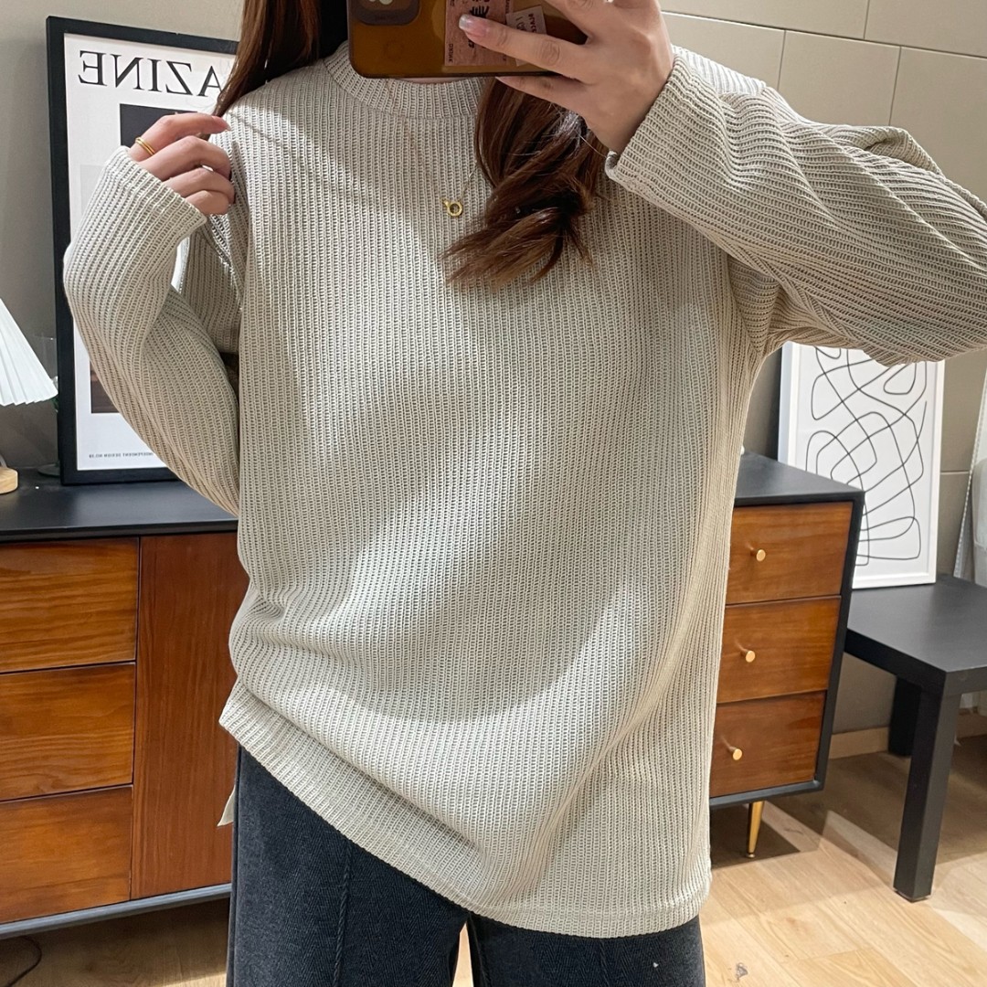 【D695】2023春季新款圆领宽松毛衫纹理套头百搭长袖卫衣上衣女