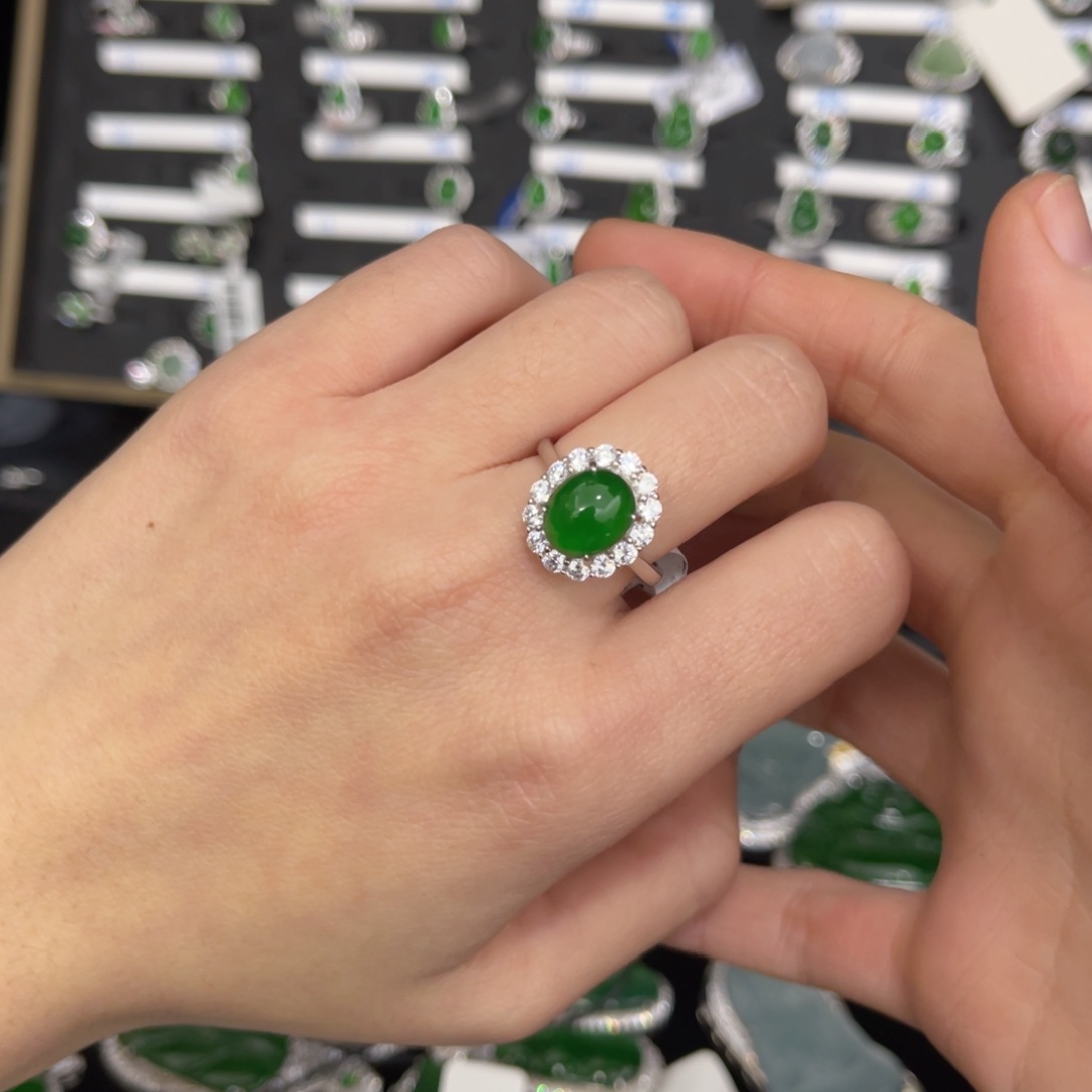 翡翠戒指银S925镶嵌4***a翡翠戒指