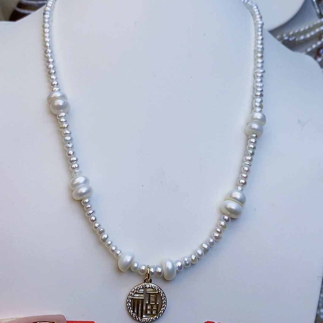 淡水珍珠颈饰银S925镶嵌