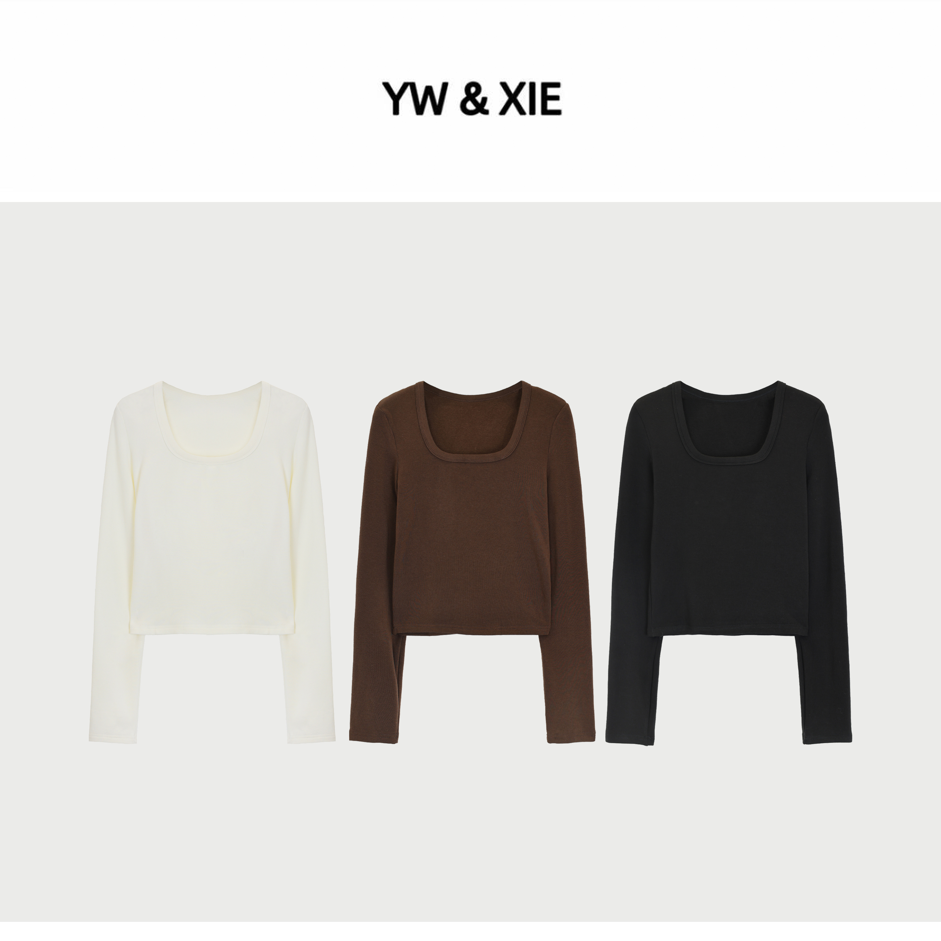 YW&XIE<9057>磨毛有弹力方领长袖内搭秋冬女士圆领T恤