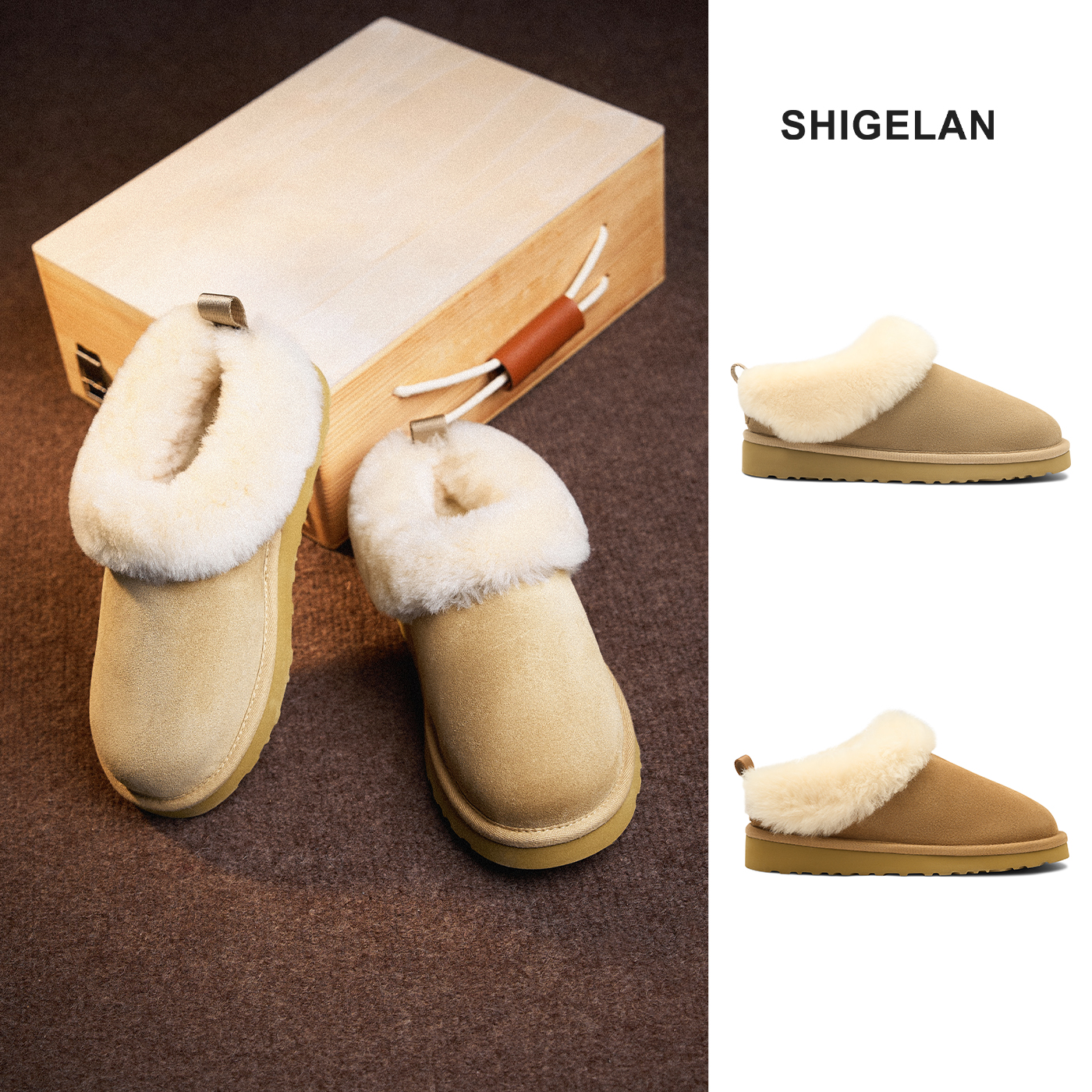 诗歌兰棉鞋女冬季保暖加绒加厚潮牌百搭时尚毛边厚底雪地靴9655-3