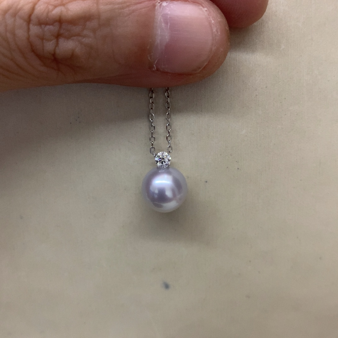 18K金镶嵌海水珍珠颈饰9-10澳白戴妃吊坠