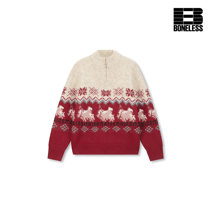 【自由之岛】BONELESS费尔岛半开拉链套头毛衣