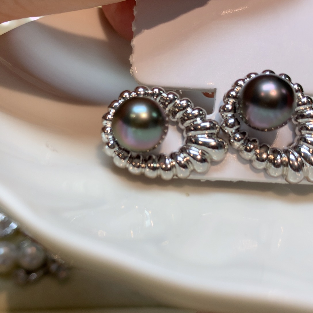 海水珍珠耳饰银S925镶嵌