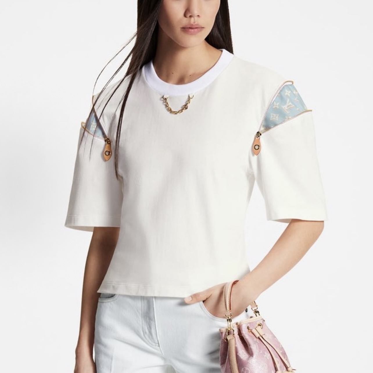 未使用 LouisVuitton/路易威登 汤/P235401185/肩膀拉链 短袖 S