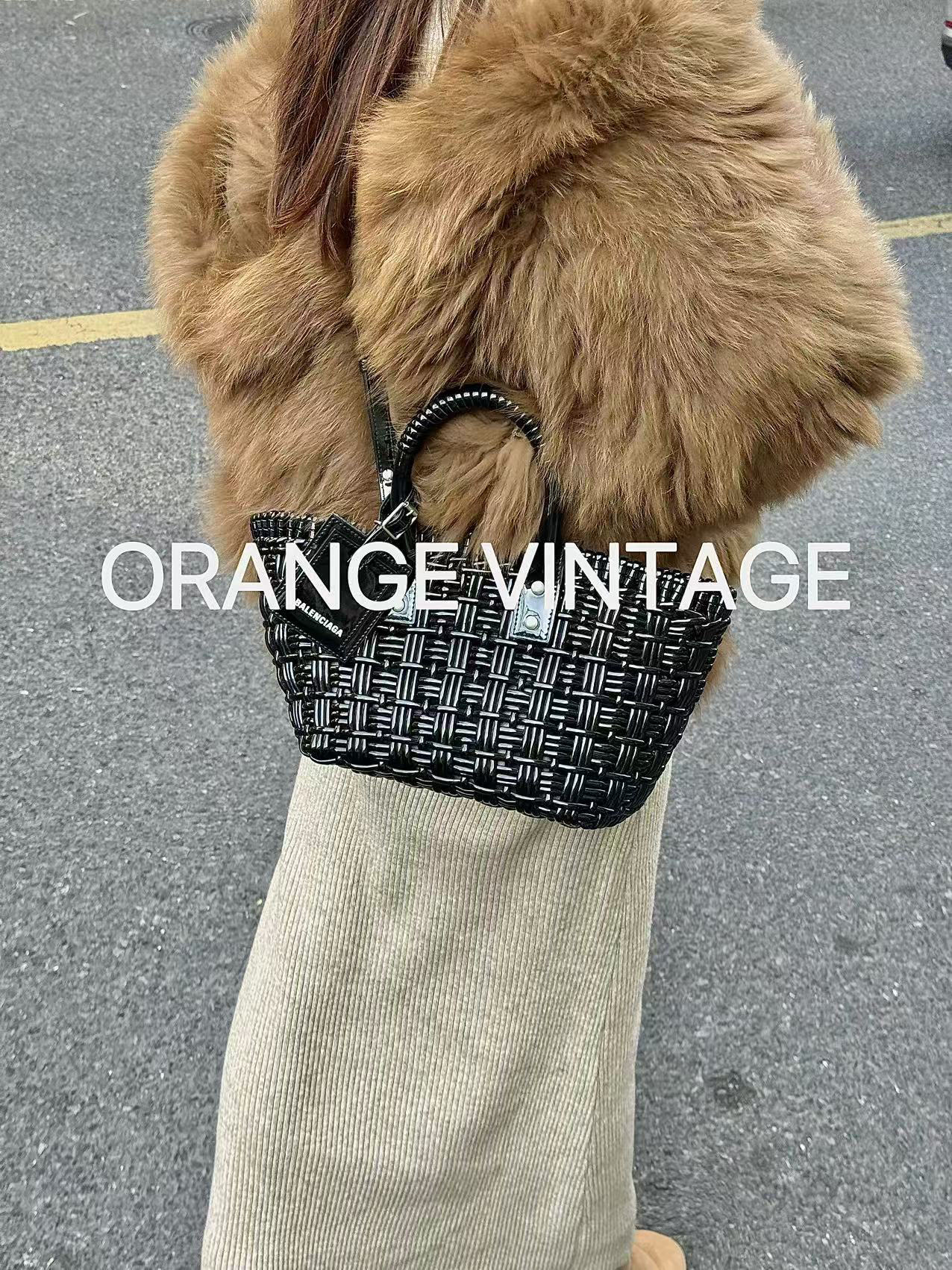 95新 Balenciaga/巴黎世家 巴黎世家编制菜篮子手提挎包