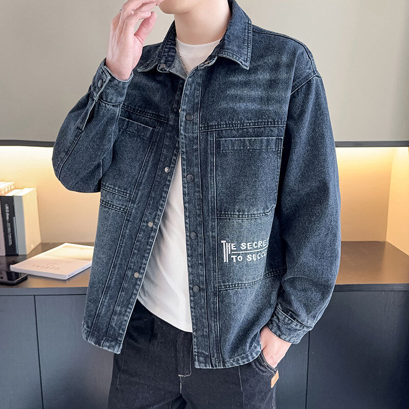 2025春季男士原宿风牛仔衬衫夹克青少年潮流休闲舒适百搭外套879