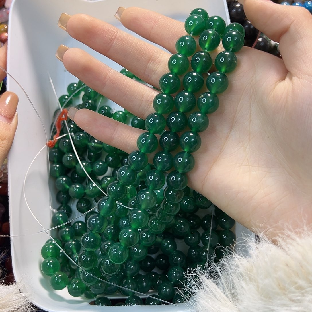 玛瑙/玉髓合金珠宝半成品菠菜绿玛瑙卡12一条