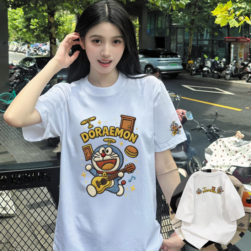 时尚宽松型数字情侣短袖百搭T恤常规ins休闲印花网红白色纯棉夏季