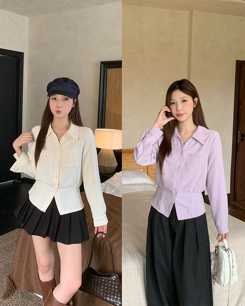 2025秋季新款大码胖mm设计感百搭显瘦气质正肩翻领掐腰衬衫80320