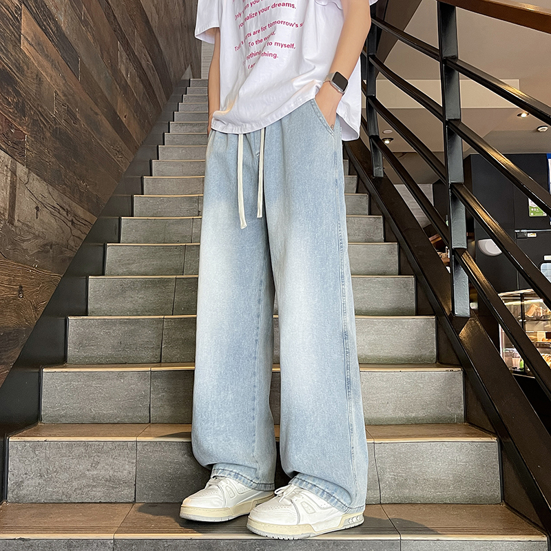 美式薄款男女同款休闲百搭宽松浅色复古牛仔裤男直筒宽松