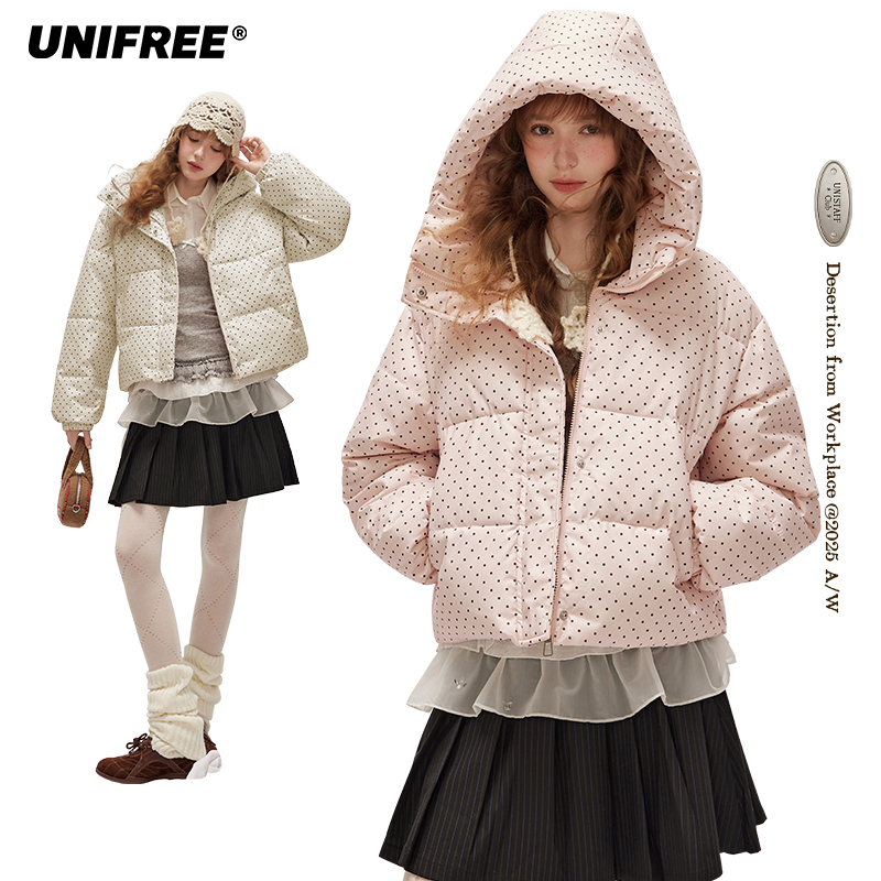 【夏夏专属】UNIFREE美式波点棉服加厚保暖显瘦上衣U254O062B1B1