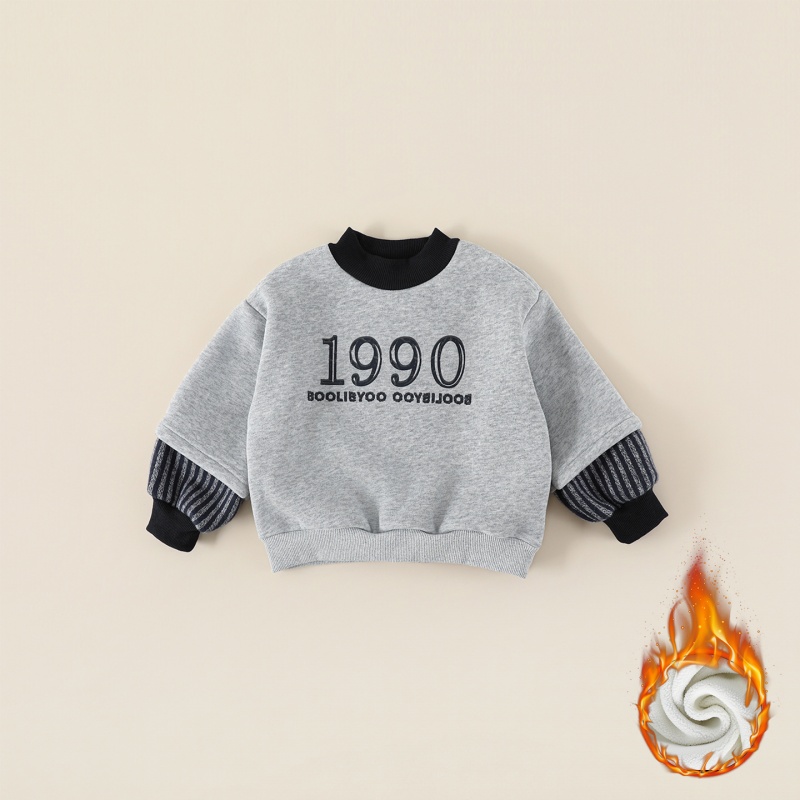 【加绒】儿童假两件卫衣冬季新款男童韩版字母印花保暖长袖AS942