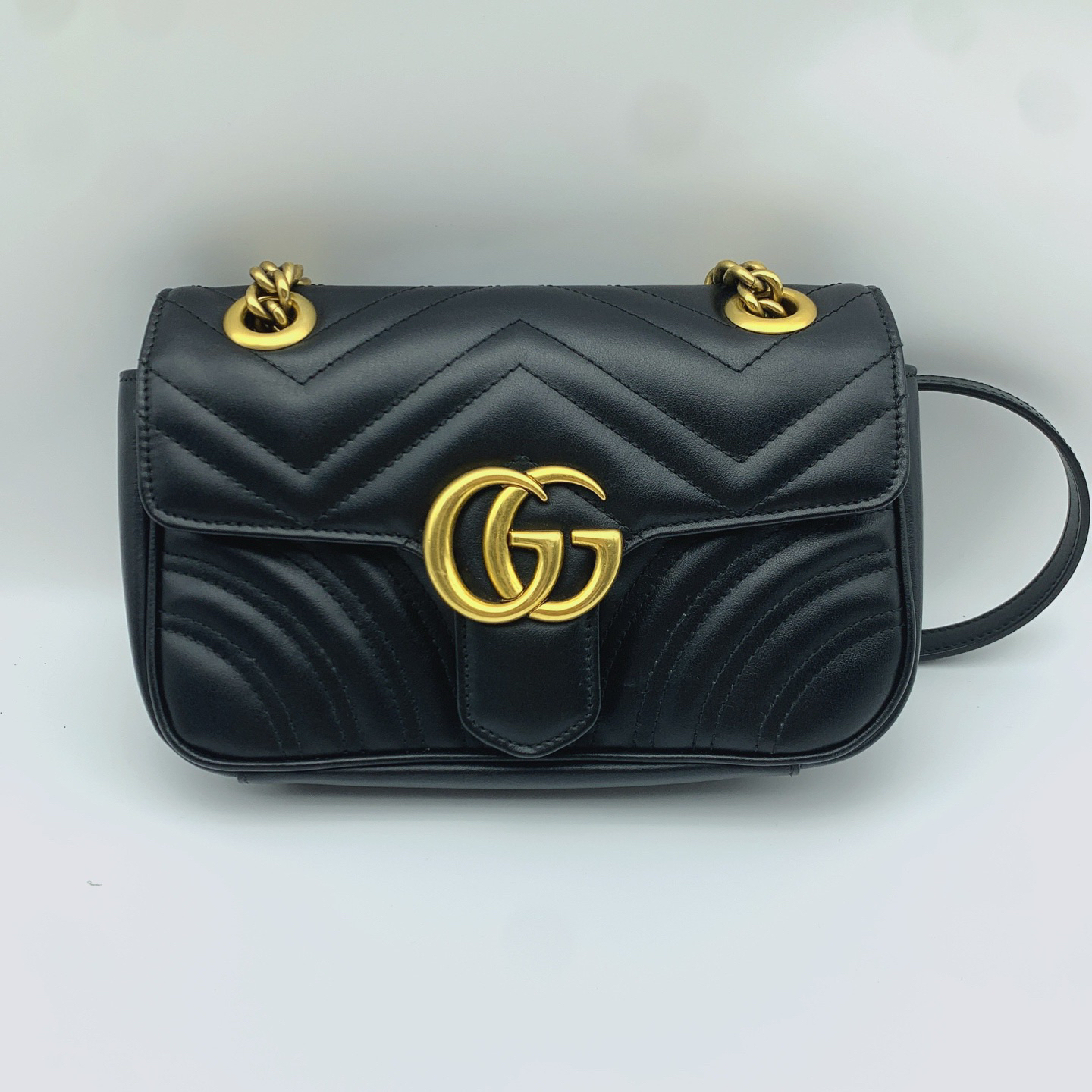 99新 GUCCI/古驰 marmont马蒙22黑金黑标035单肩