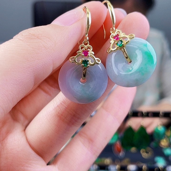 翡翠耳饰银S925镶嵌饰品