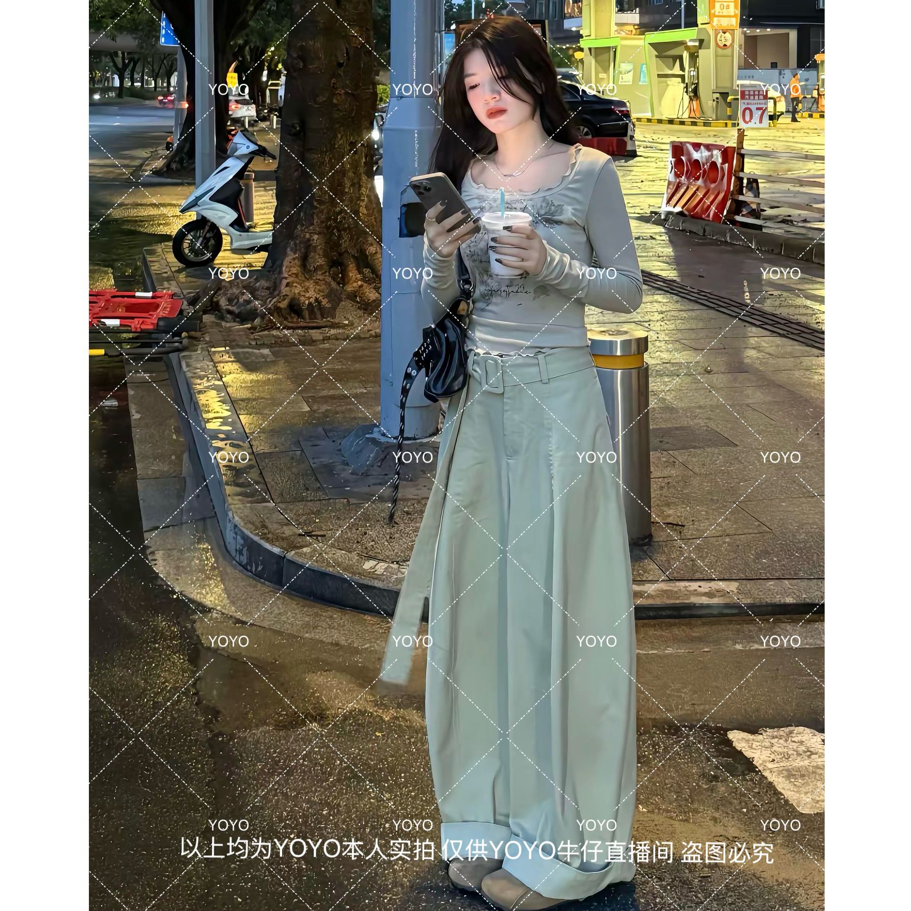 YOYO自制2【本布飘带】秋款气质小众设计感法式水洗棉休闲气球裤