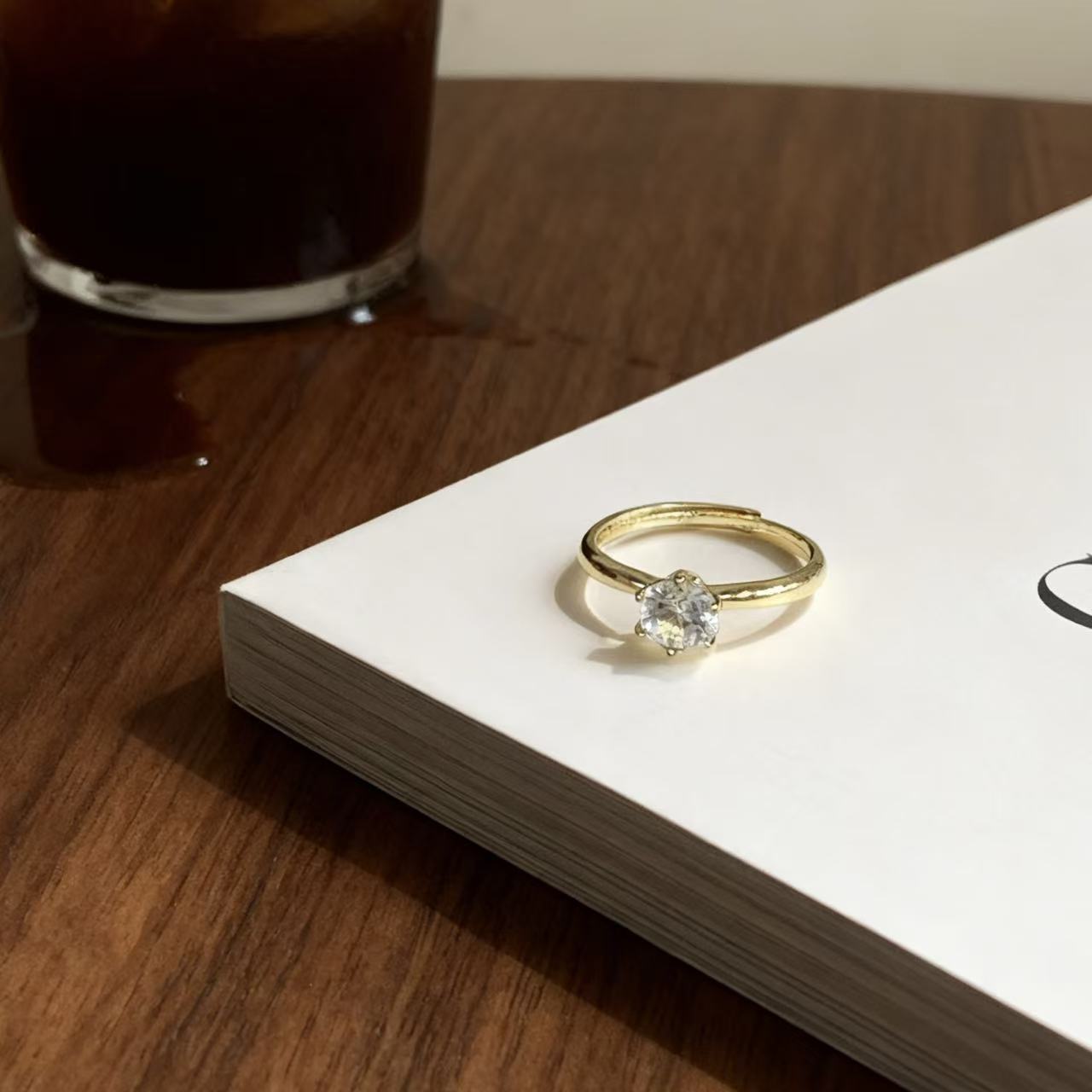 天然南非钻石白戒指六爪黄托-xp0119-1