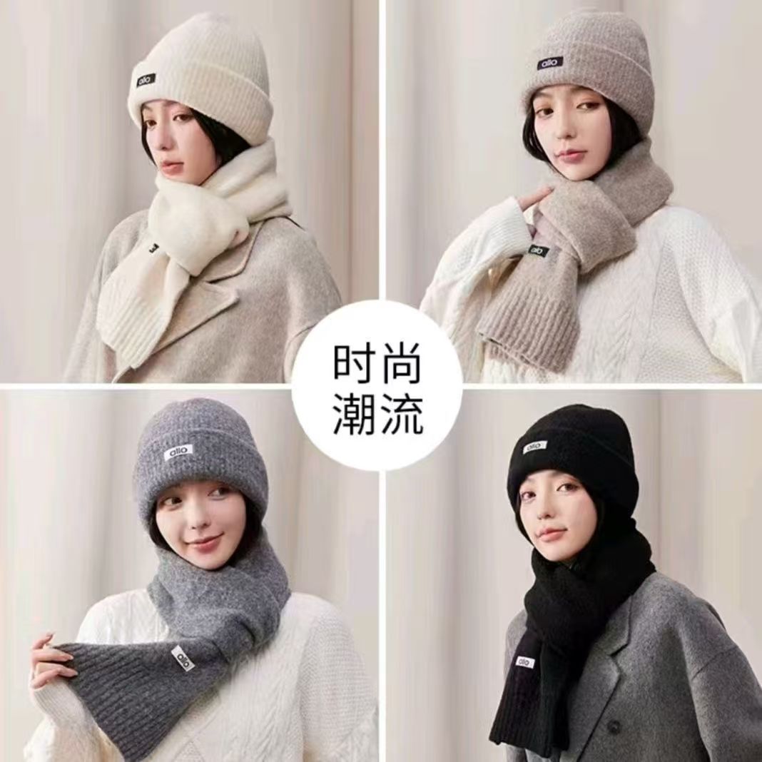（羊毛）秋冬新款韩版时尚百搭羊毛加厚防寒针织保暖帽套装