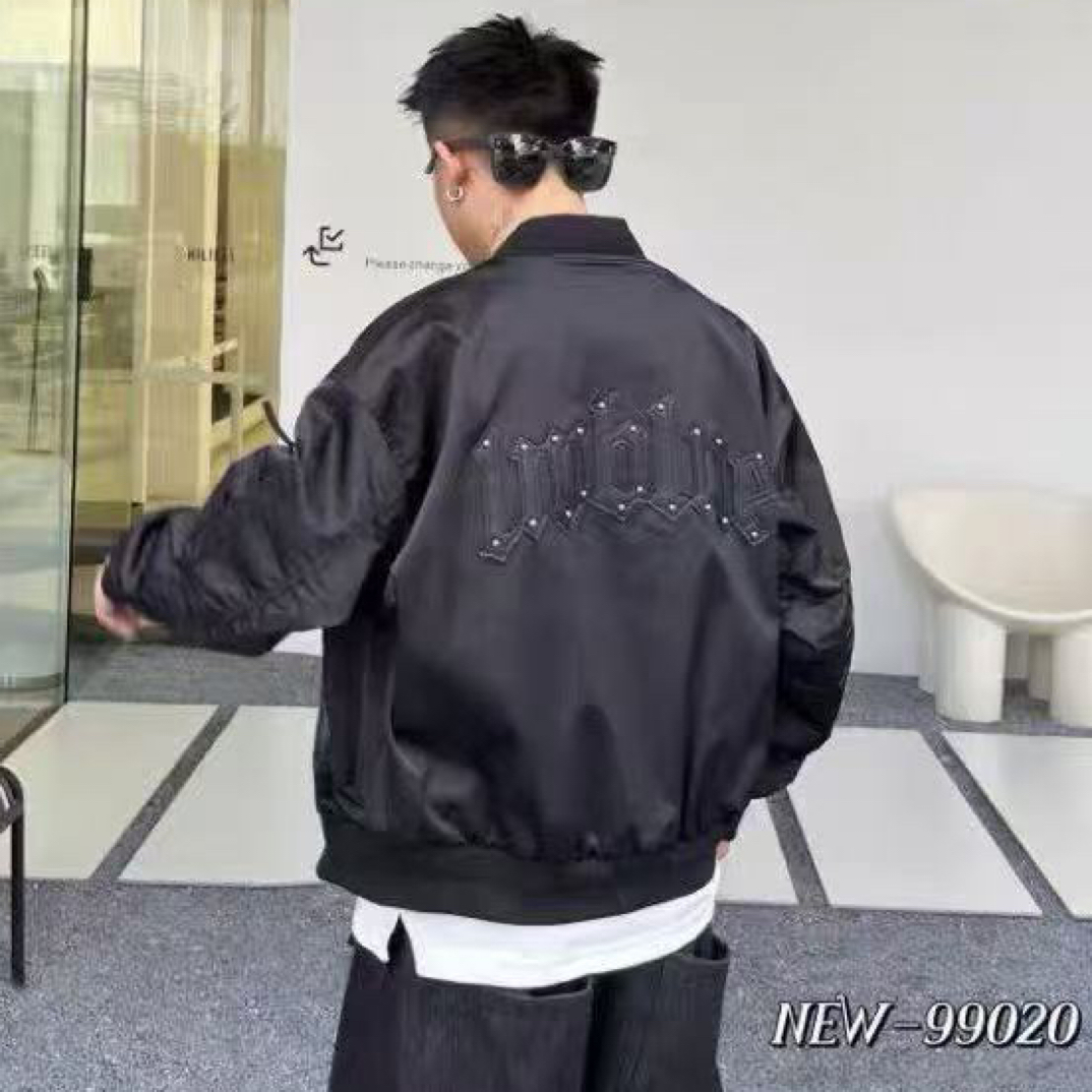 2025秋季美式潮流男青年拼皮字母刺绣百搭休闲痞帅外套上衣