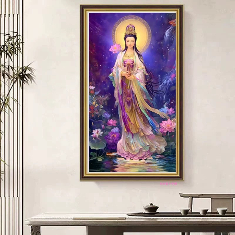 古绢布紫衣观音】2025新款十字绣线绣赐福菩萨玄关客厅手工自己绣