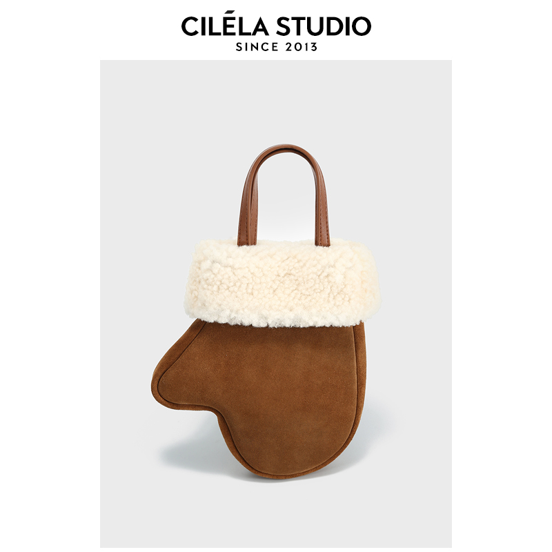 【希蕾娜】羊羔毛毛绒手套包女秋冬季复古磨砂麂皮绒单肩斜挎手提包