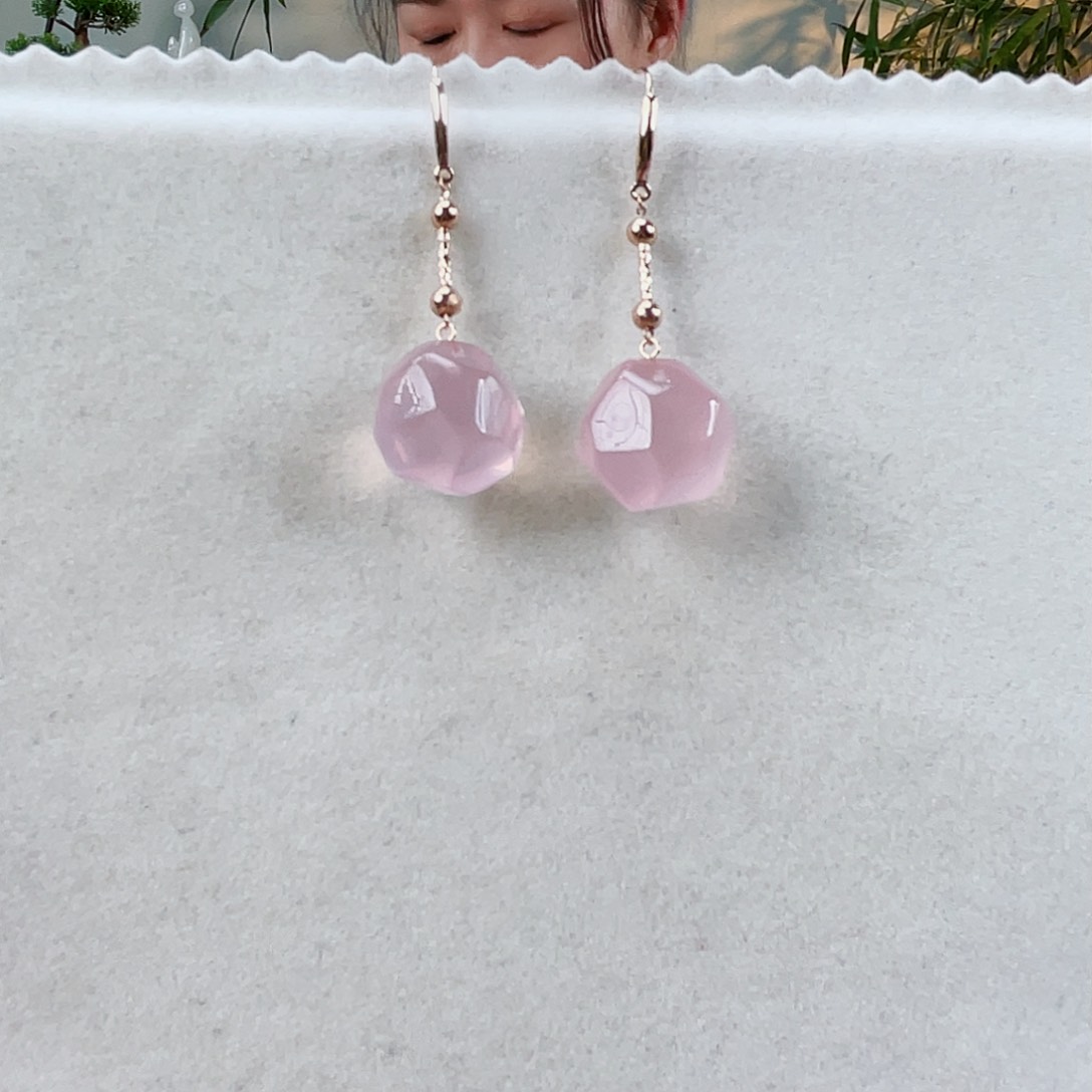 水晶耳饰18K金镶嵌水晶